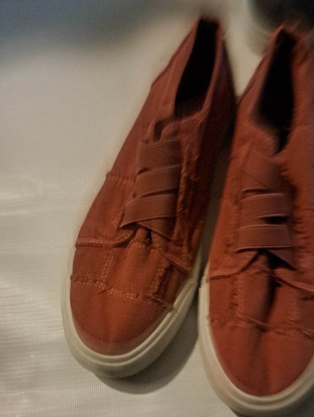 2 Pair Like New Slip-On Canvas Sneakers Red Rust and Navy 9.5 - Picture 5 of 7
